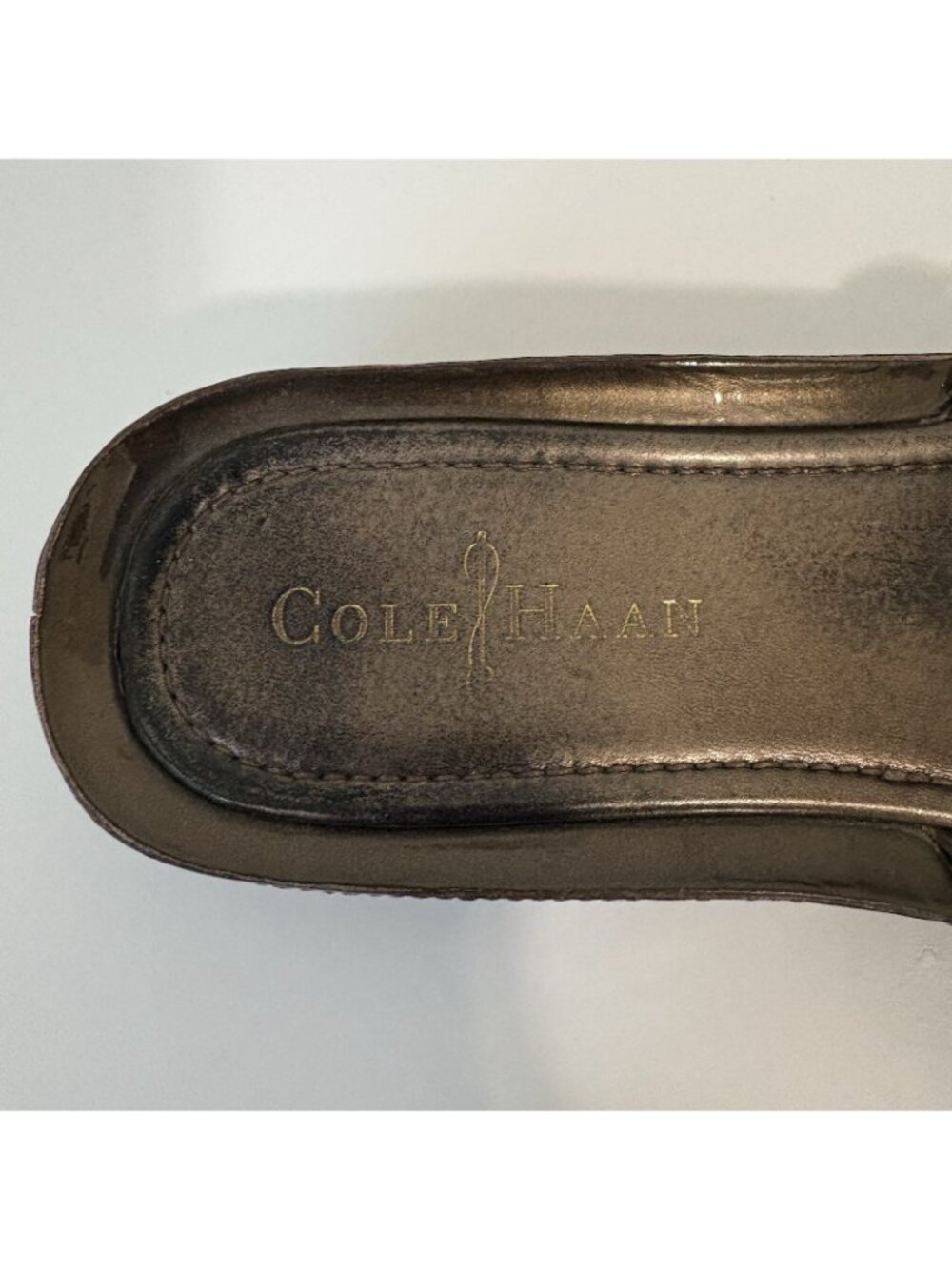 Cole Haan Brown Bronze Leather Slip On Buckle Sandals - Picture 9 of 15